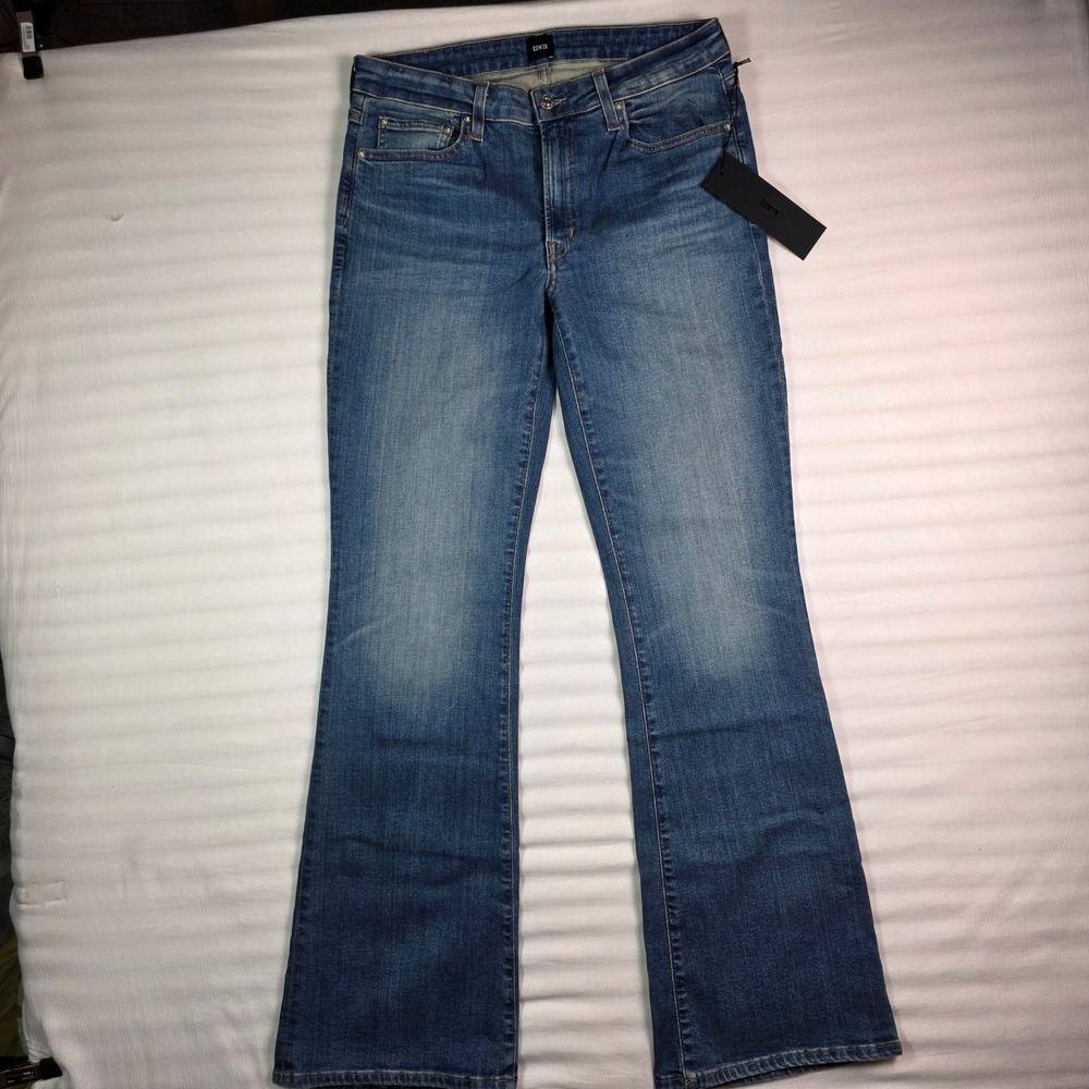 Edwin Lark Flare Jeans Flashback Blue High Rise Denim EW2061ICS Size 30 NEW - Picture 6 of 12